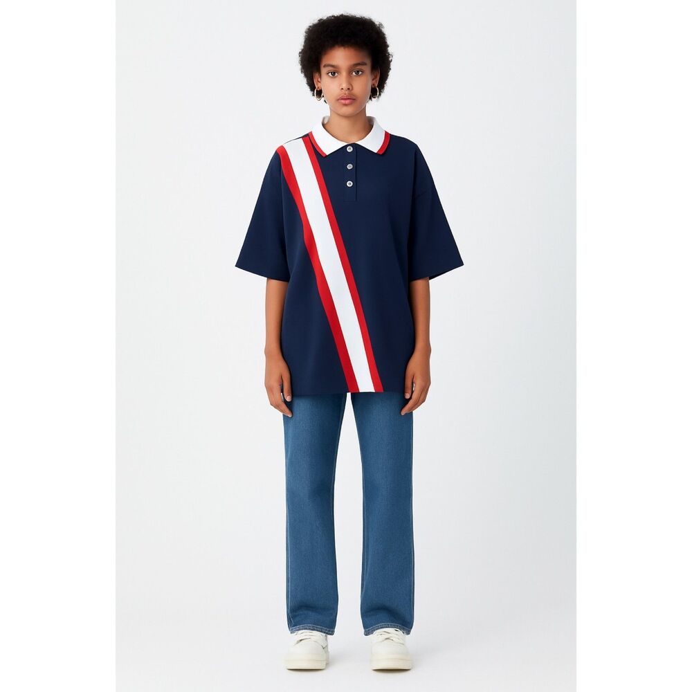 🆕 Cider Oversized Blokecore Patchy Collar Short Sleeve Polo Shirt